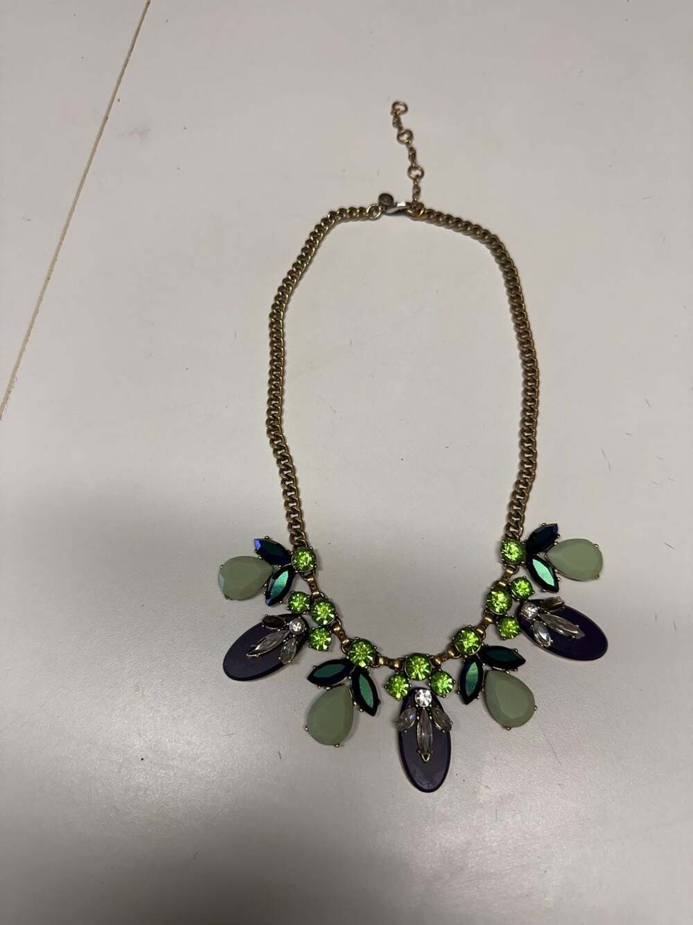 J. Crew Green and Blue Stone Crystal Gold-Tone Statement Necklace